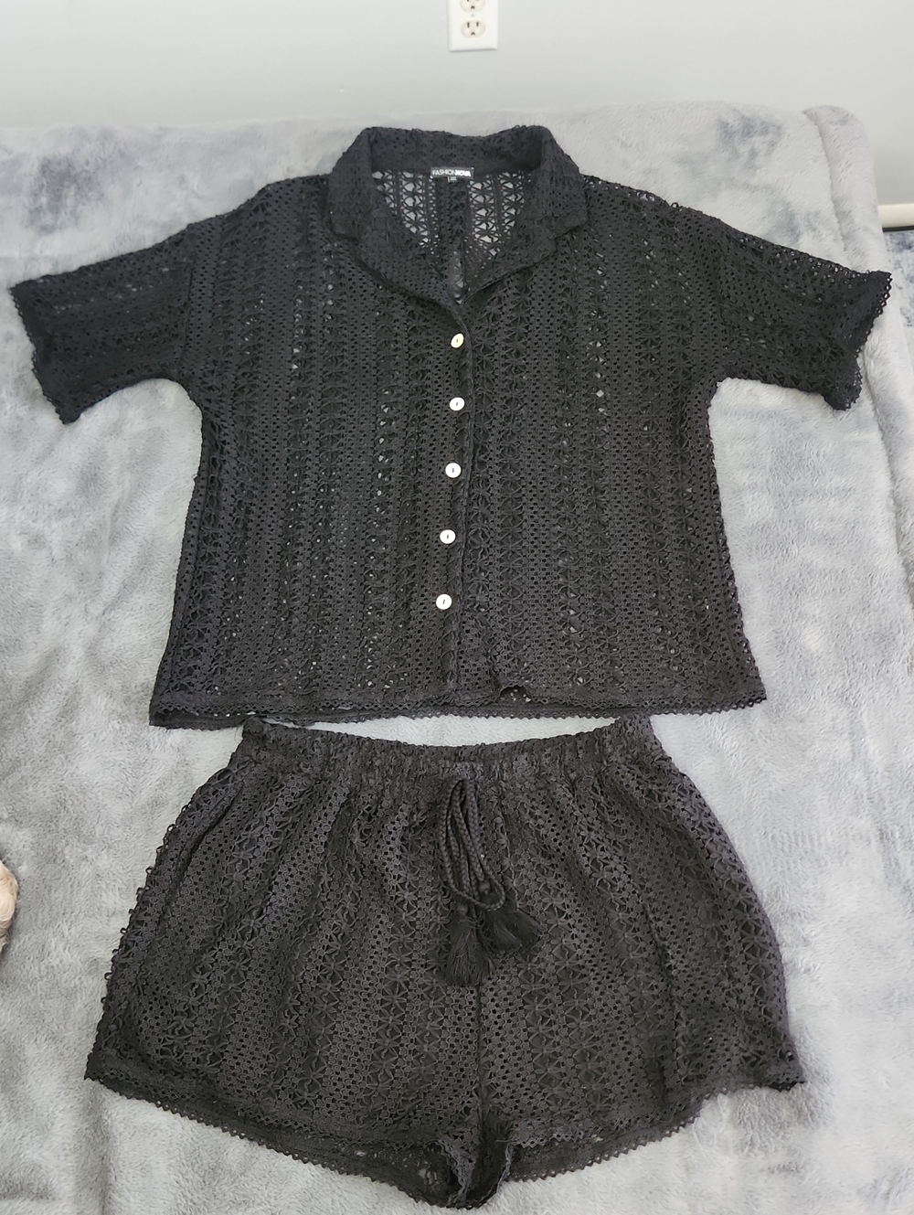 Fashion Nova Black Crochet Two-Piece Set